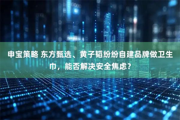 申宝策略 东方甄选、黄子韬纷纷自建品牌做卫生巾，能否解决安全焦虑？
